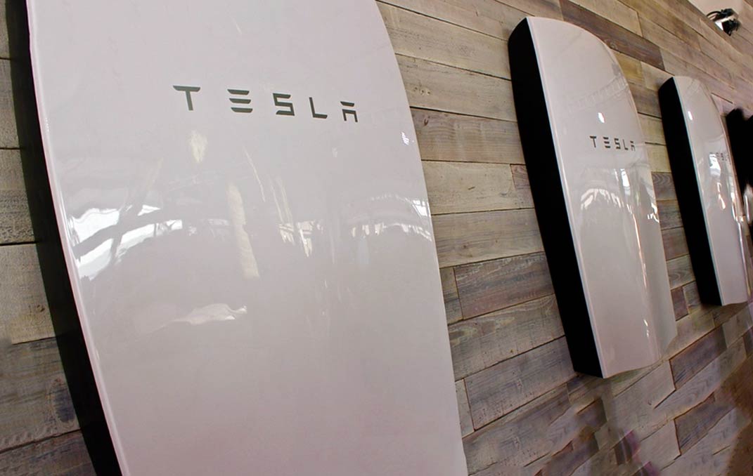 Three tesla powerwall on wall