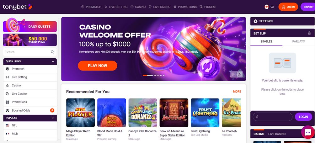 Tonybet hero section